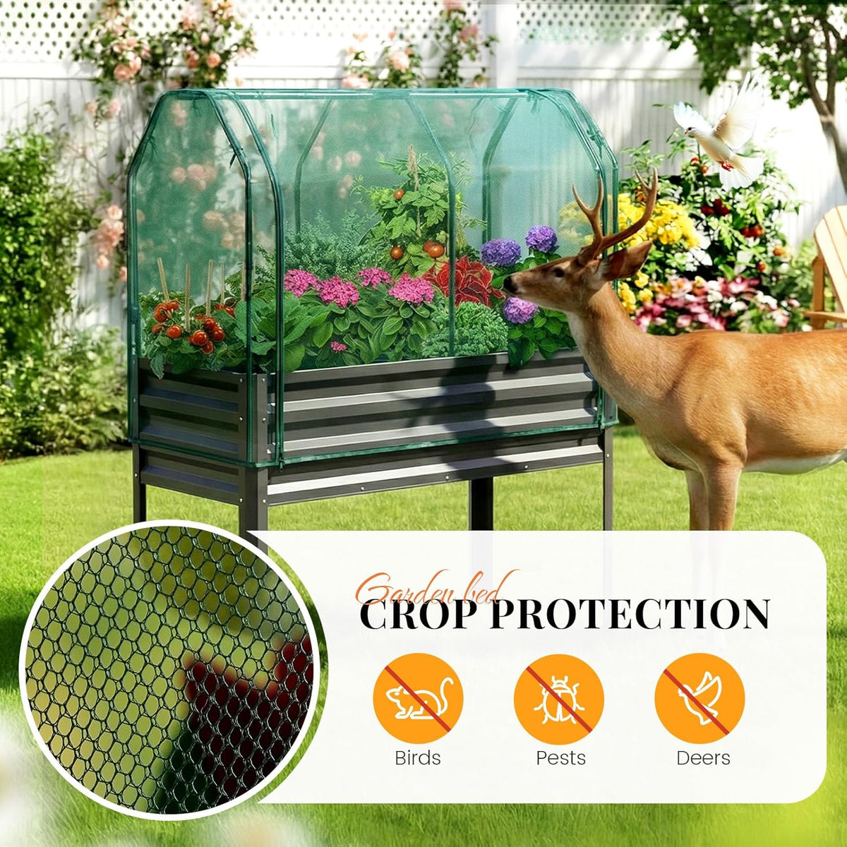 Elevated Garden Bed with Legs & Protective Netting 48x24x56 in