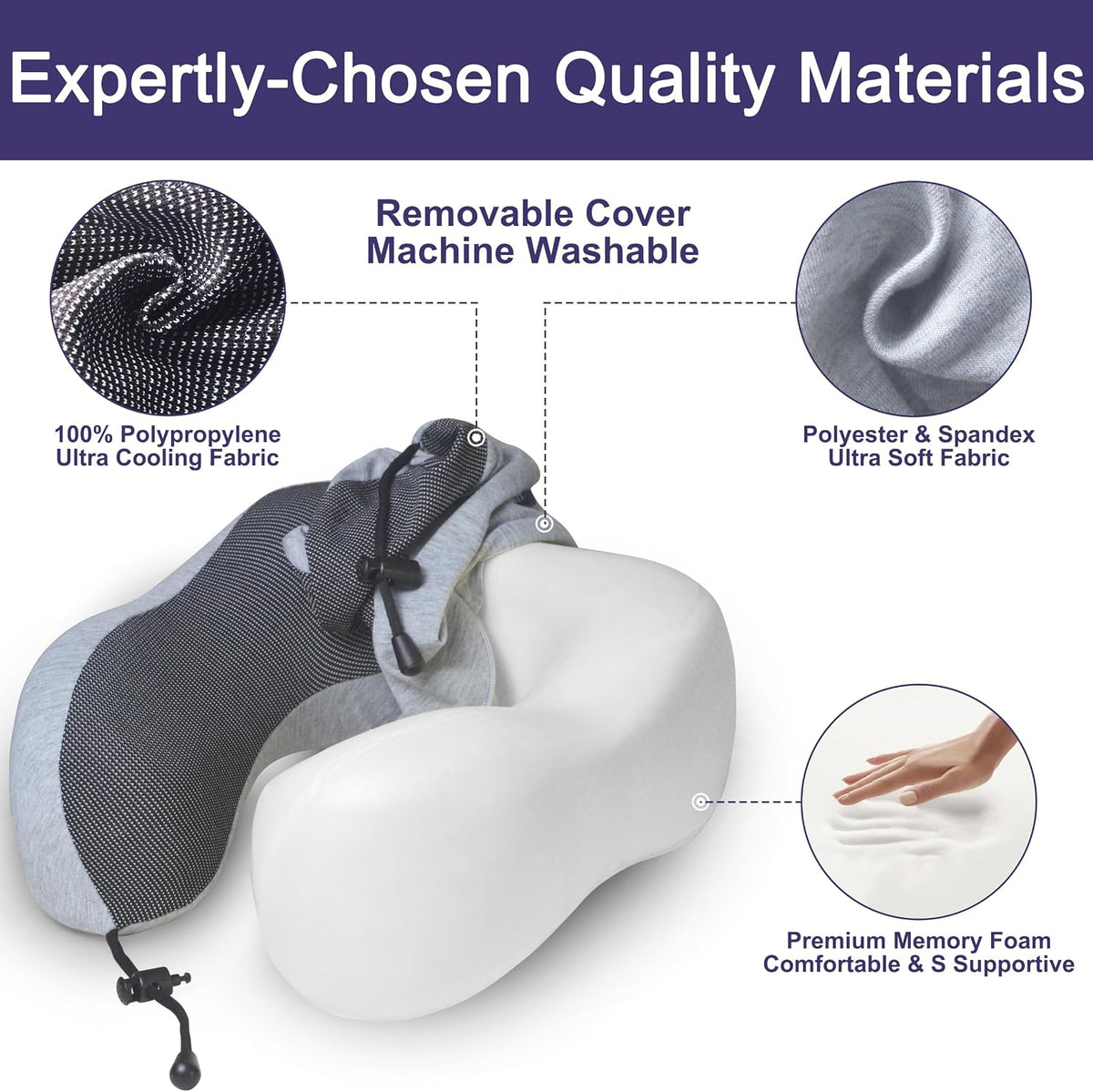 Pure Memory Foam Travel Neck Pillow for Airplane & Flight
