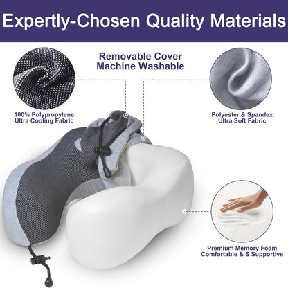 Pure Memory Foam Travel Neck Pillow for Airplane & Flight