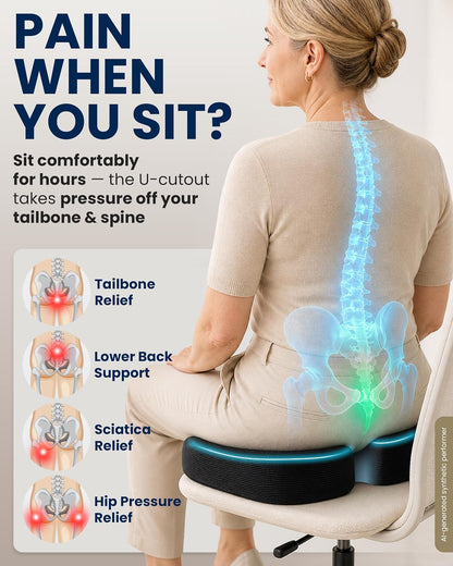 Memory Foam Seat Cushion - Ergonomic Chair Support Pad