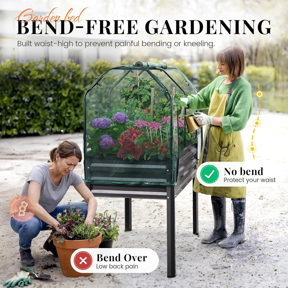 Elevated Garden Bed with Legs & Protective Netting 48x24x56 in