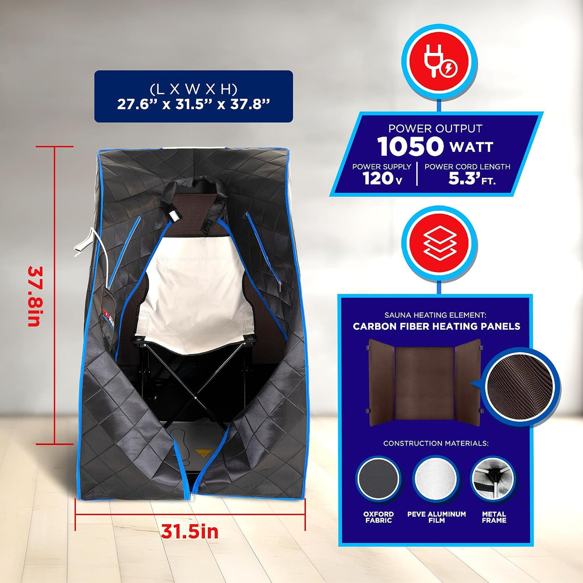 Portable Infrared Sauna Tent with Chair & Remote - 1050W