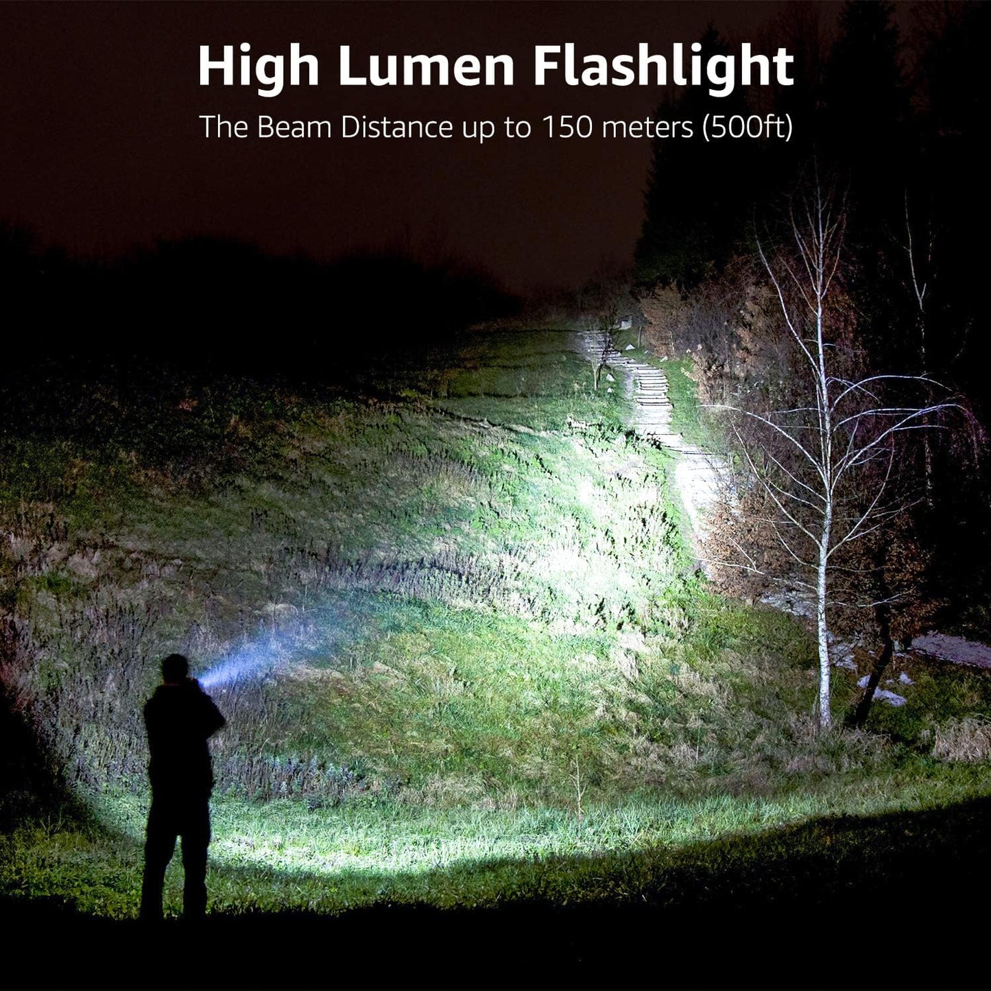 High Lumen Tactical Flashlight with Adjustable Focus & Batteries