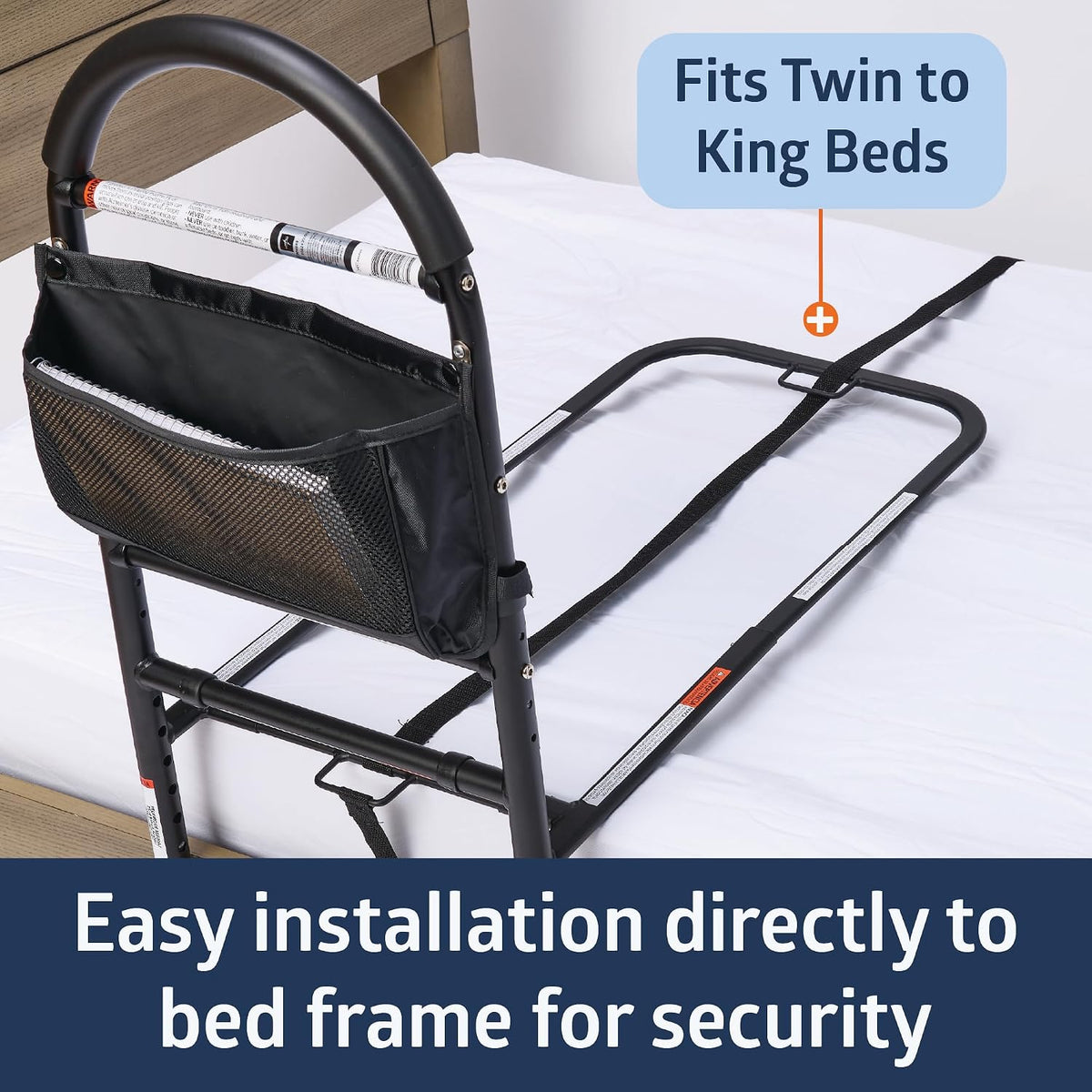 Adjustable Bed Assist Bar with Storage Bag