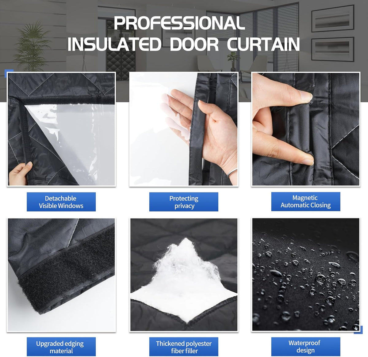 Magnetic Thermal Insulated Door Curtain with Detachable Windows