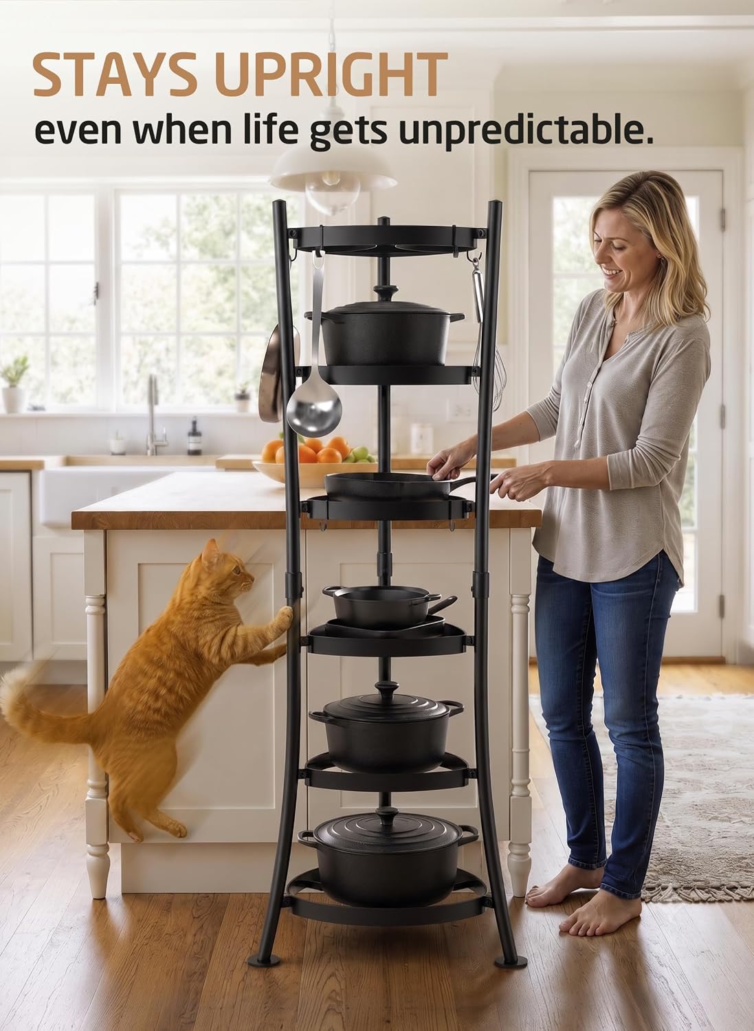 6-Tier Freestanding Pot Rack Tower with 264 Lb Capacity
