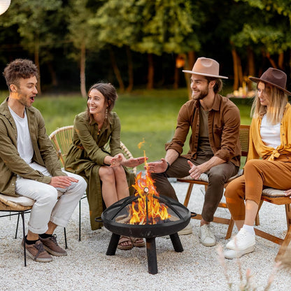 Premium Fire Pit Spark Screen with Handle & Poker | 22-40 Inch