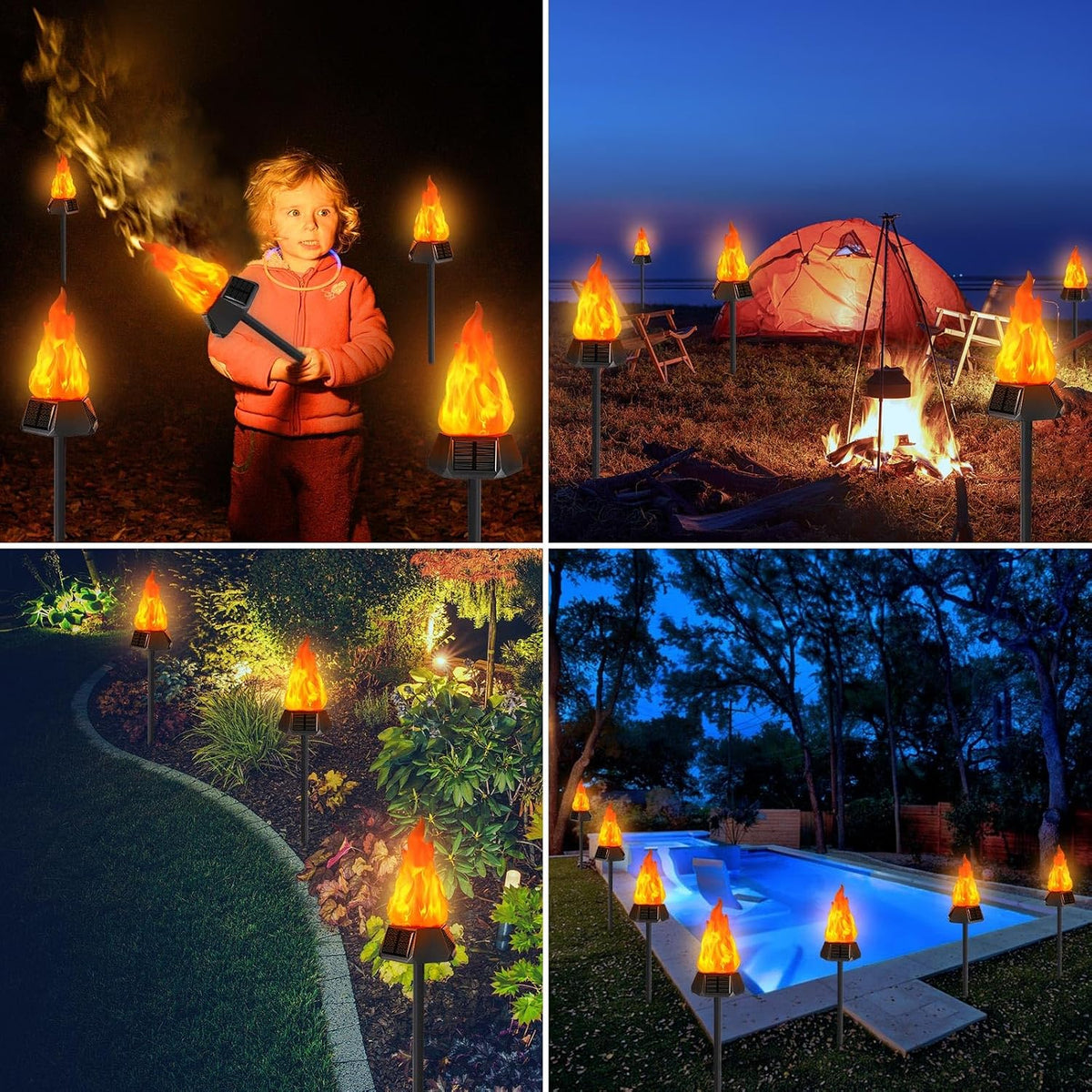Solar Torch Lights Outdoor Waterproof Halloween Landscape 4-Pack