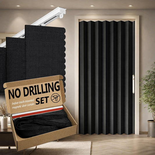 100% Blackout Accordion Door Curtain - Adhesive Track Install