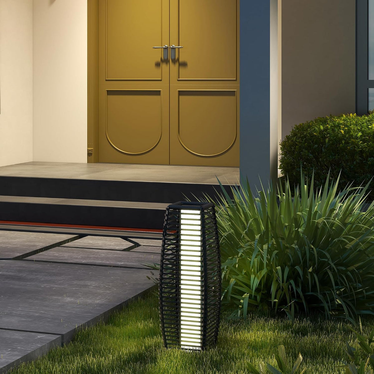 Solar Rattan Floor Lamp - Outdoor Garden Lantern Lighting
