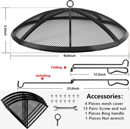 Premium Fire Pit Spark Screen with Handle & Poker | 22-40 Inch