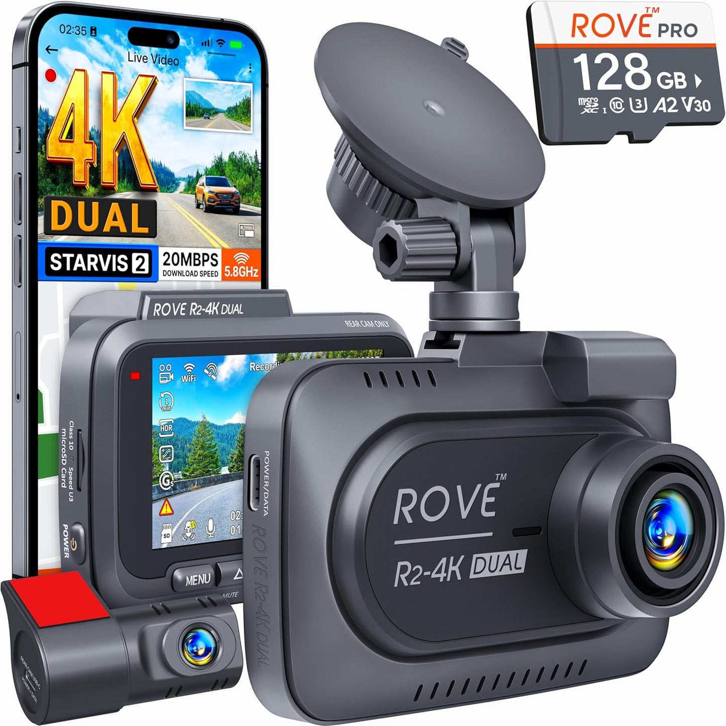 Dual 4K Dash Cam Front & Rear with WiFi & GPS Parking Mode