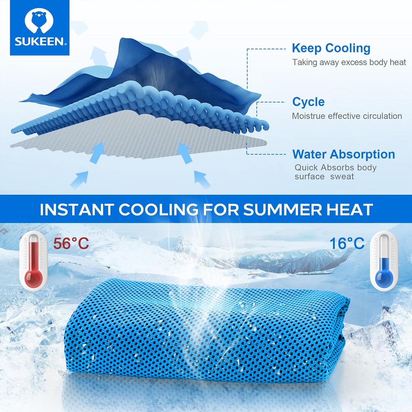 Cooling Towels 4-Pack (40x12 inch) - Instant Chill Technology