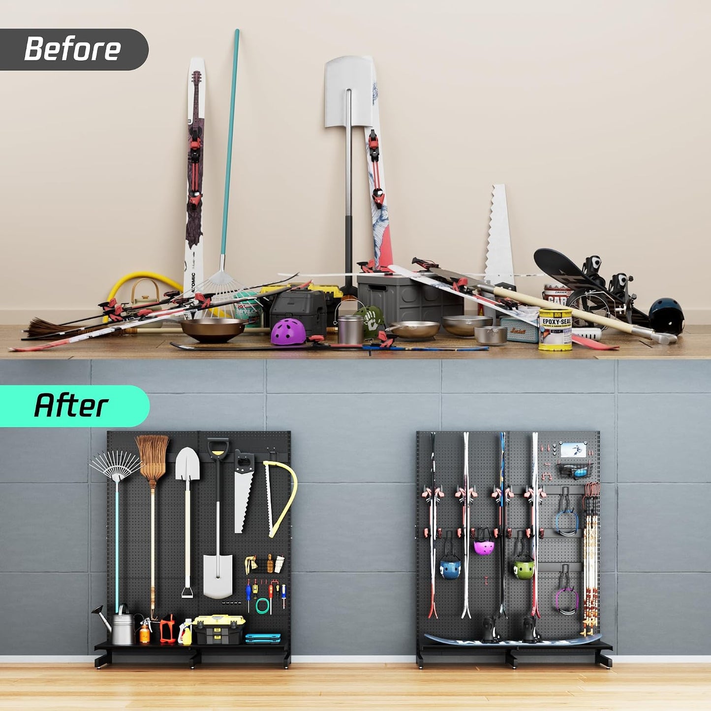Freestanding Pegboard Garden Tool Organizer Rack for Garage
