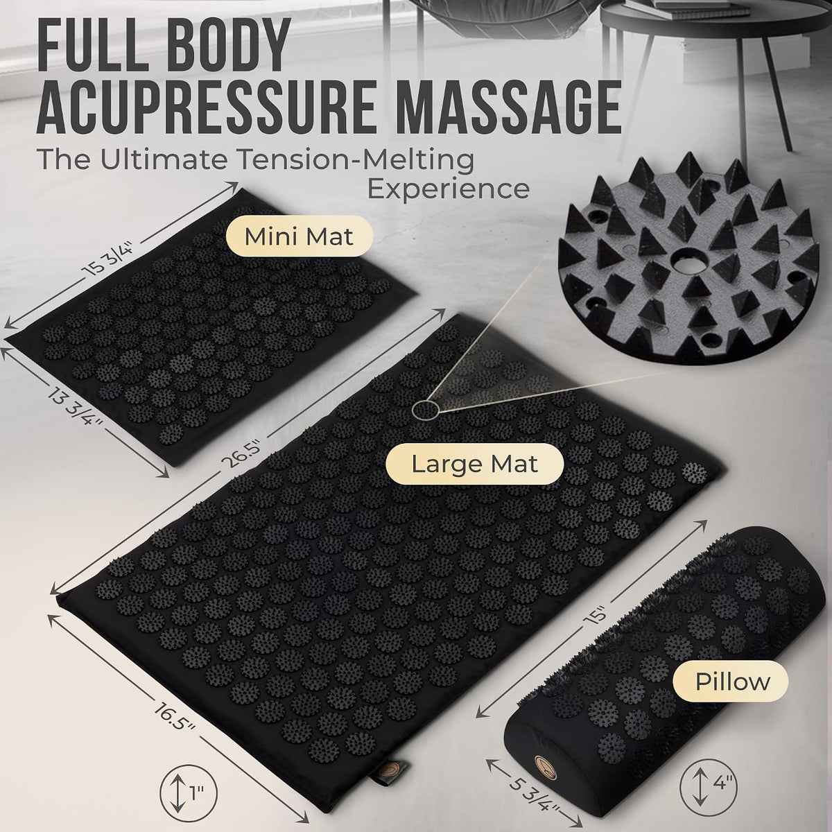 Acupressure Mat & Pillow Set with Mini Pad for Full Body