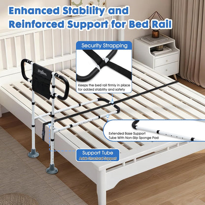 Bed Assist Rail with Ergonomic Handle & Floor Support