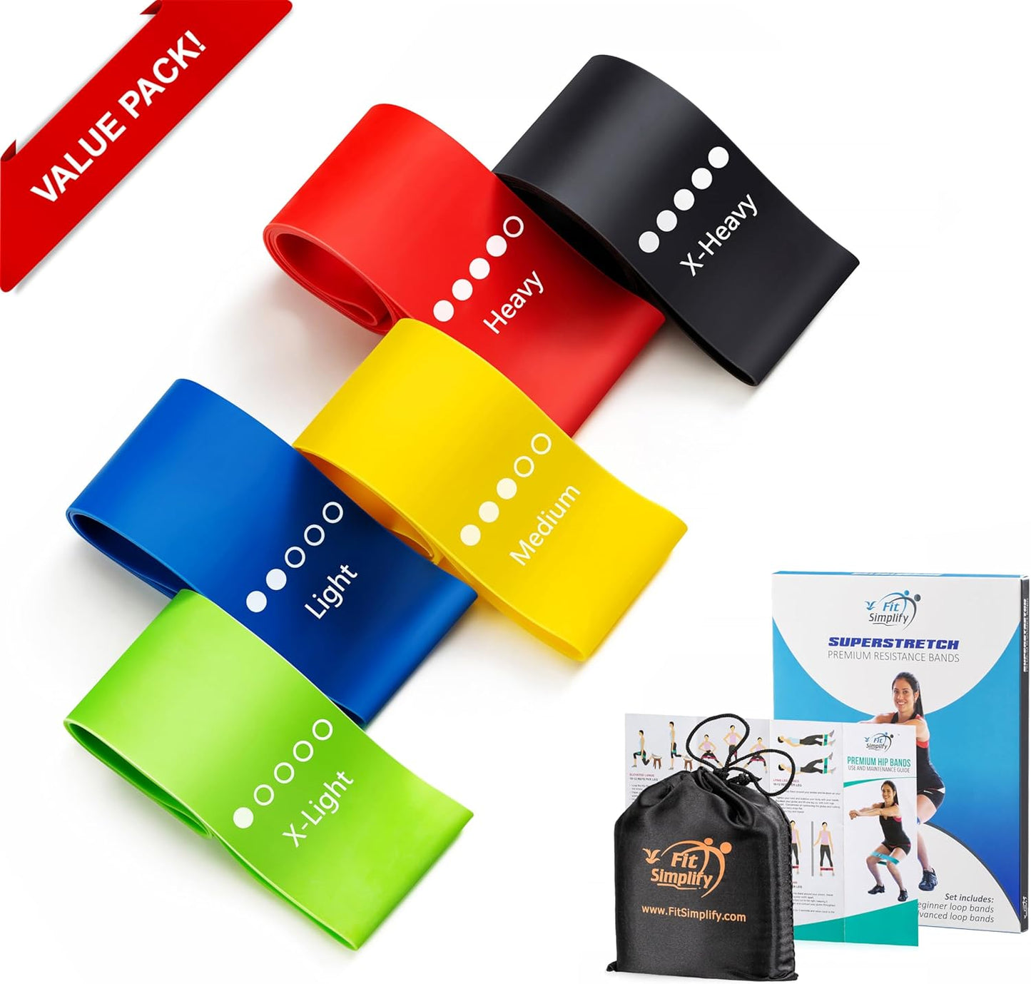Resistance Loop Bands Set of 5 with Carry Bag & Guide