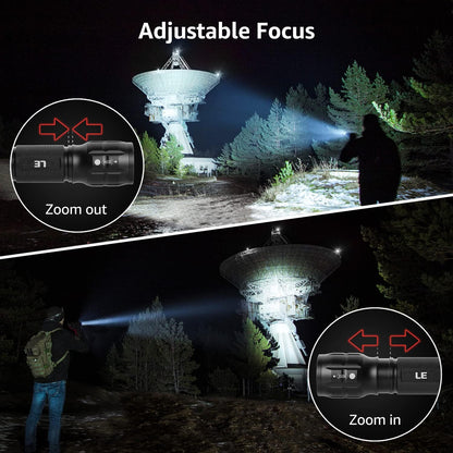 High Lumen Tactical Flashlight with Adjustable Focus & Batteries