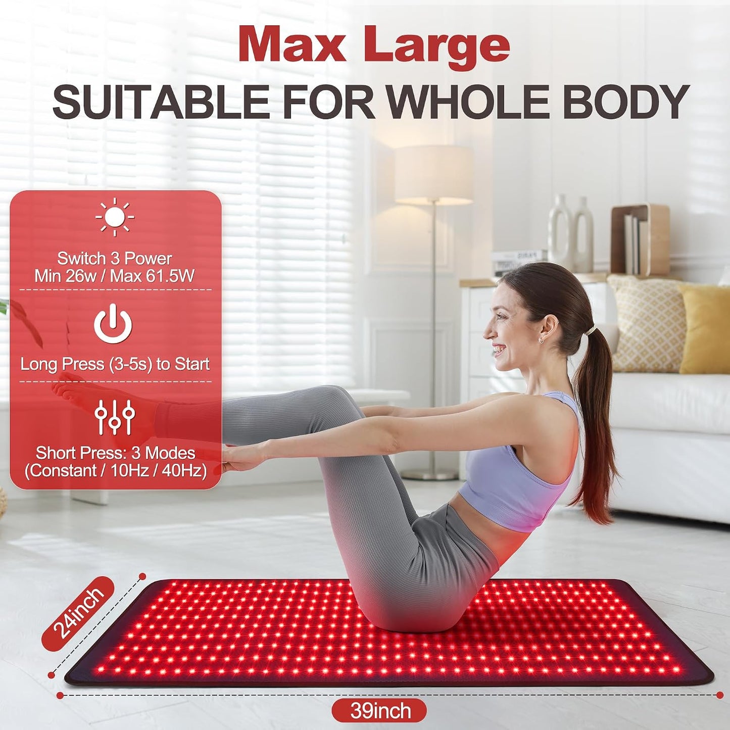 Red Light Therapy Mat 660nm 850nm - 24 x 39 inch Full Body