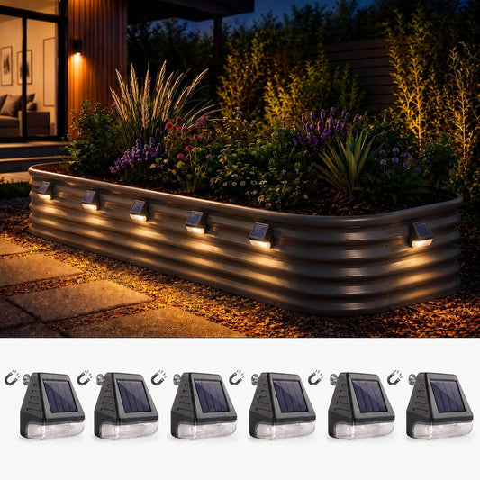 Magnetic Solar Lights for Raised Garden Beds - 6 Pack