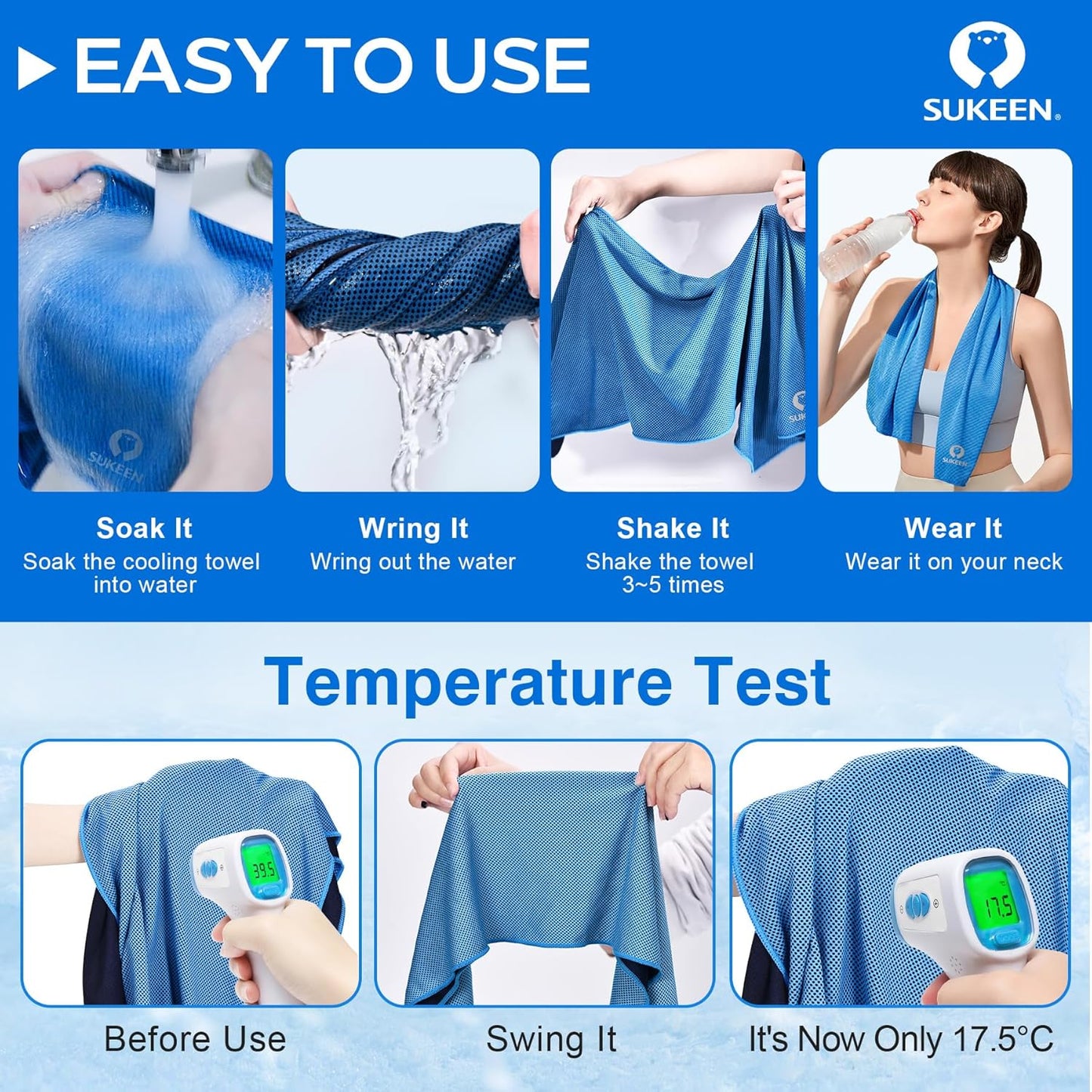 Cooling Towels 4-Pack (40x12 inch) - Instant Chill Technology