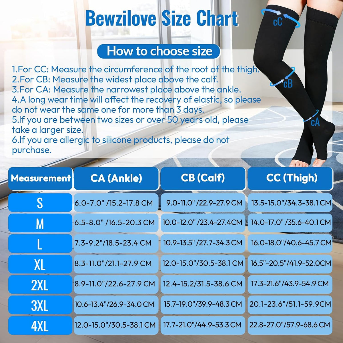 Thigh High Compression Stockings 20-30 mmHg Open Toe