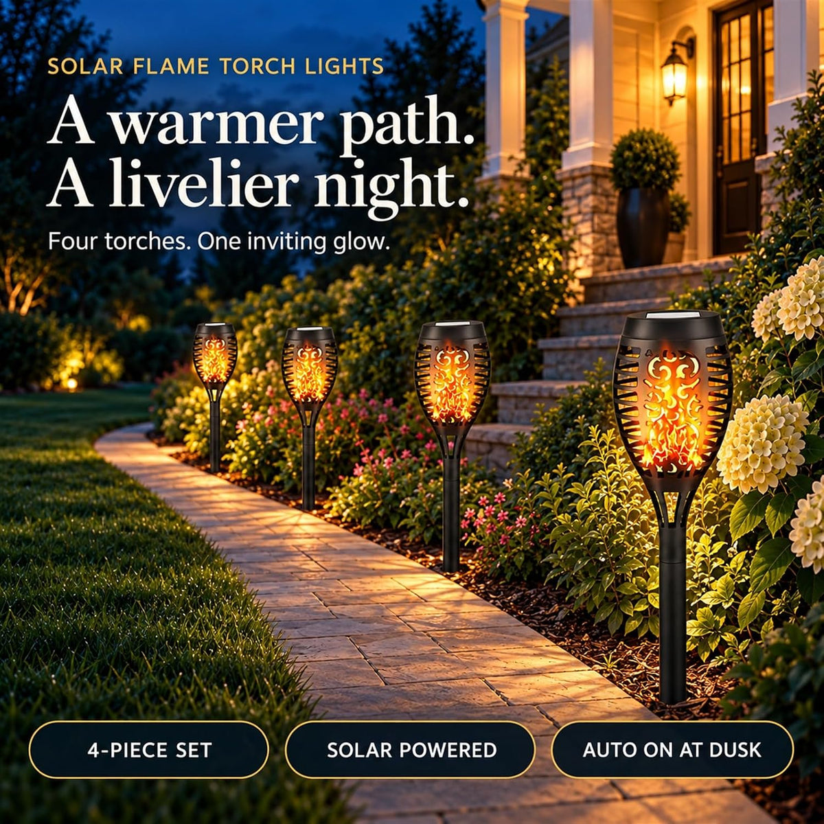 Solar Flickering Flame Torch Lights for Outdoor Pathway