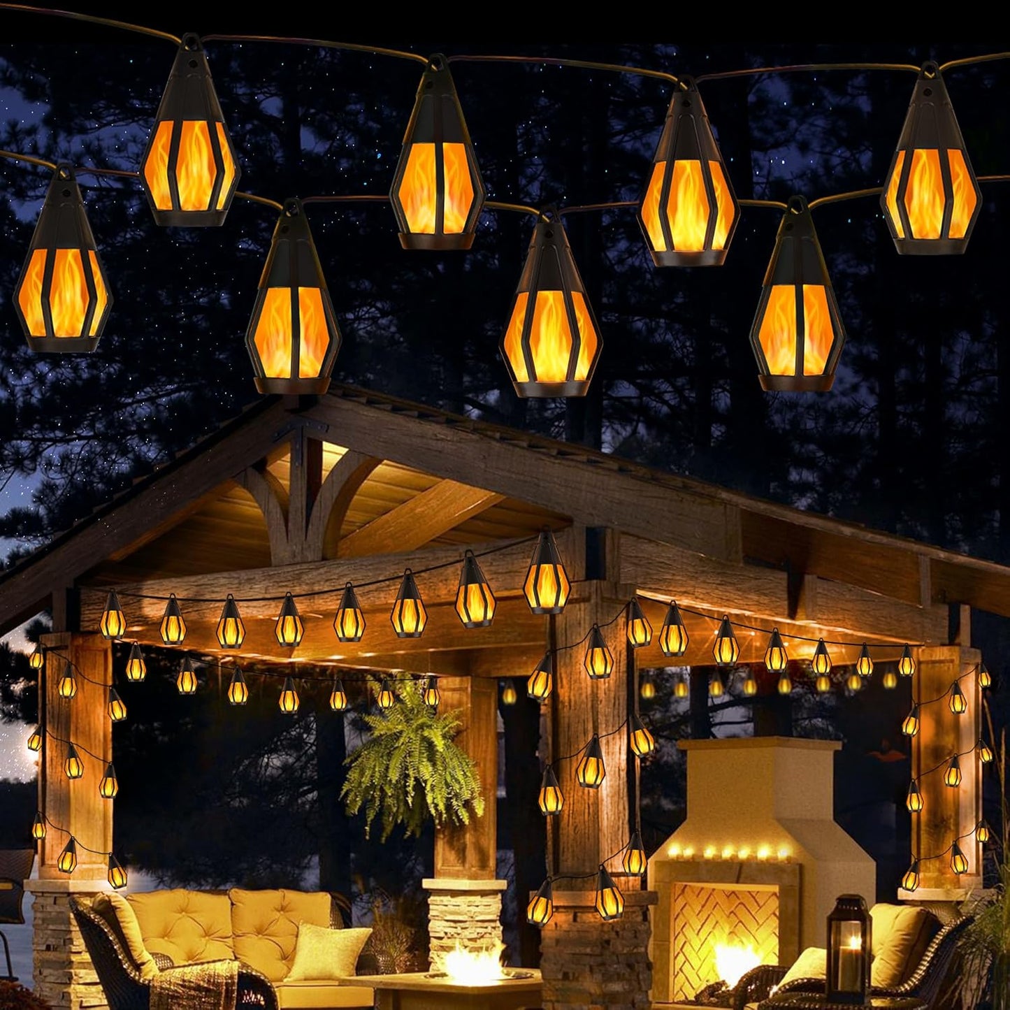 Solar String Lights – Flickering Flame Outdoor Patio Lights