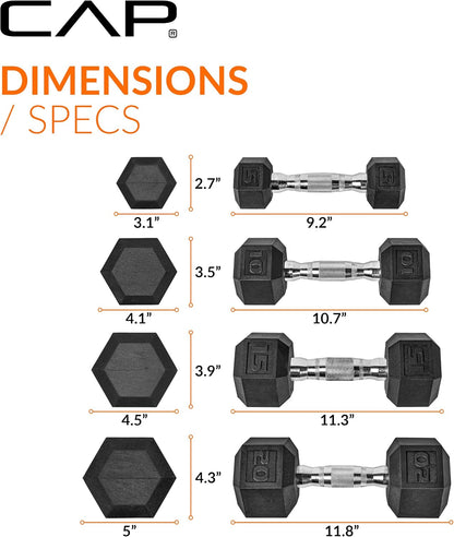 Rubber Hex Dumbbell Set with Vertical Rack | 100-210 lb