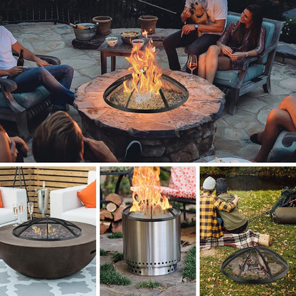 Premium Fire Pit Spark Screen with Handle & Poker | 22-40 Inch
