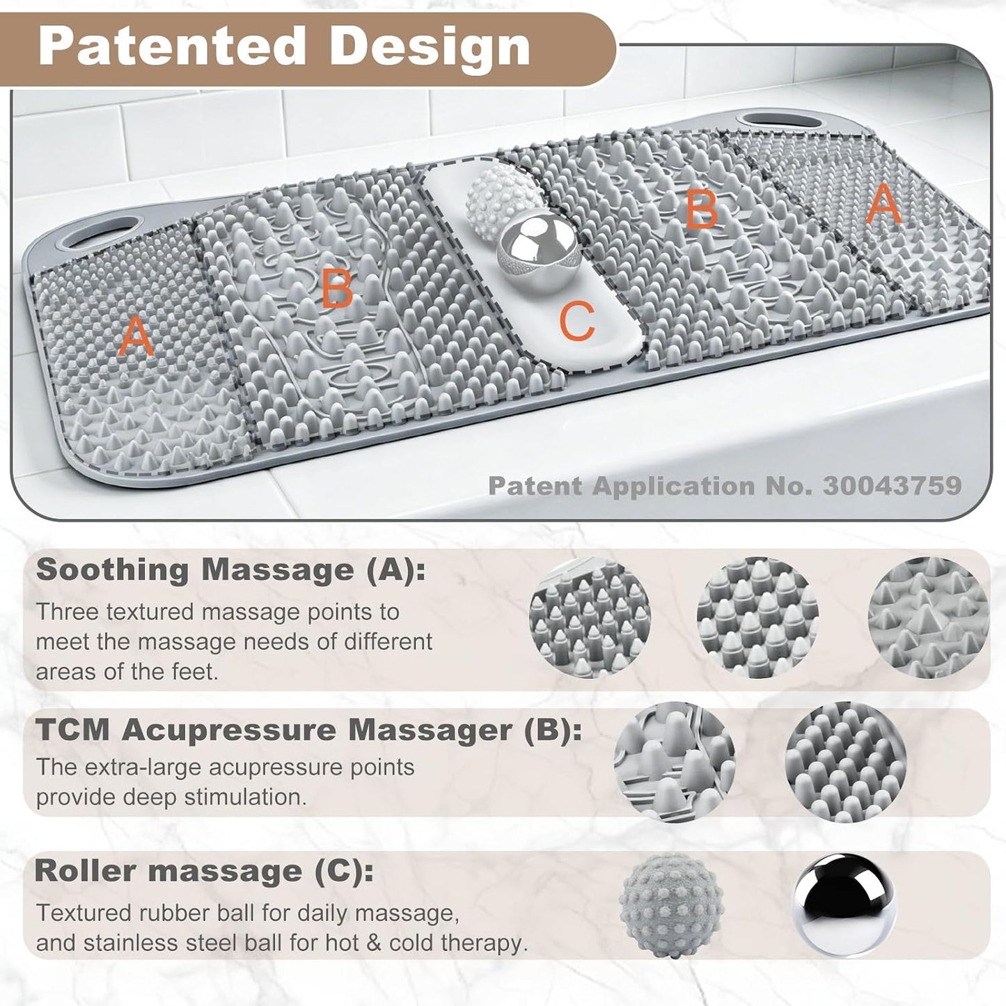 Acupressure Foot Massage Mat with Reflexology Zones & Balls