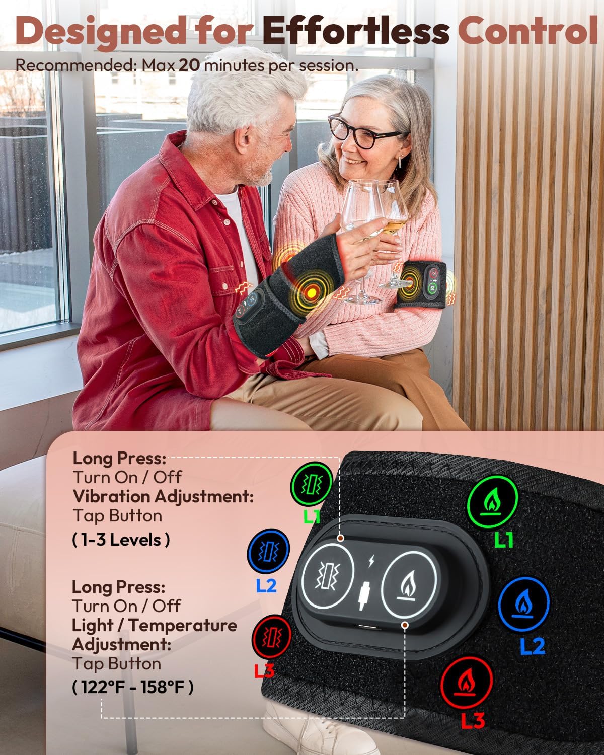 Red Light Therapy Wrist Wrap with Heat & Vibration | Cordless