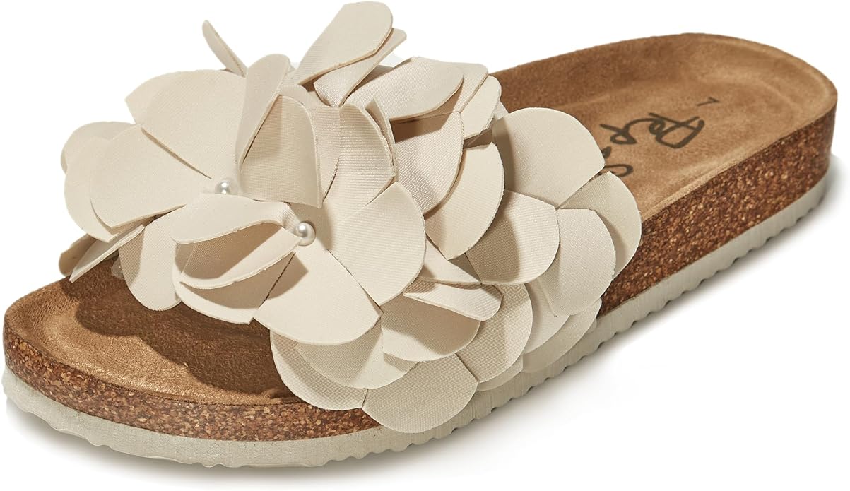Women's Cork Footbed Slide Sandals with Bow Tie Detail