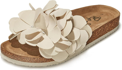 Women's Cork Footbed Slide Sandals with Bow Tie Detail
