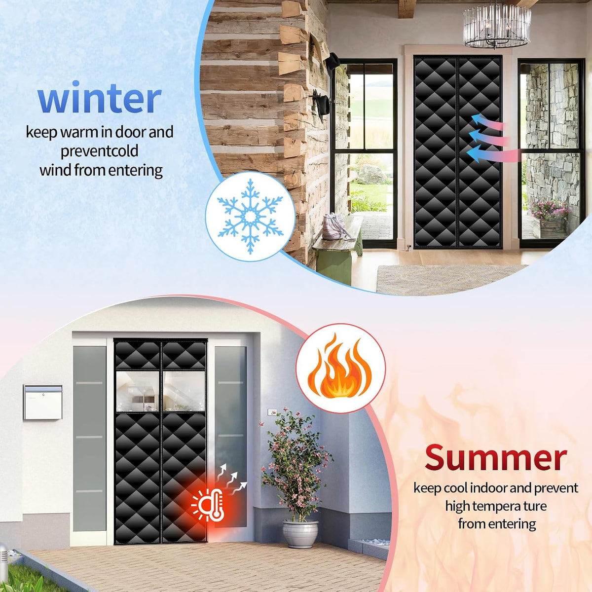 Magnetic Thermal Insulated Door Curtain with Detachable Windows
