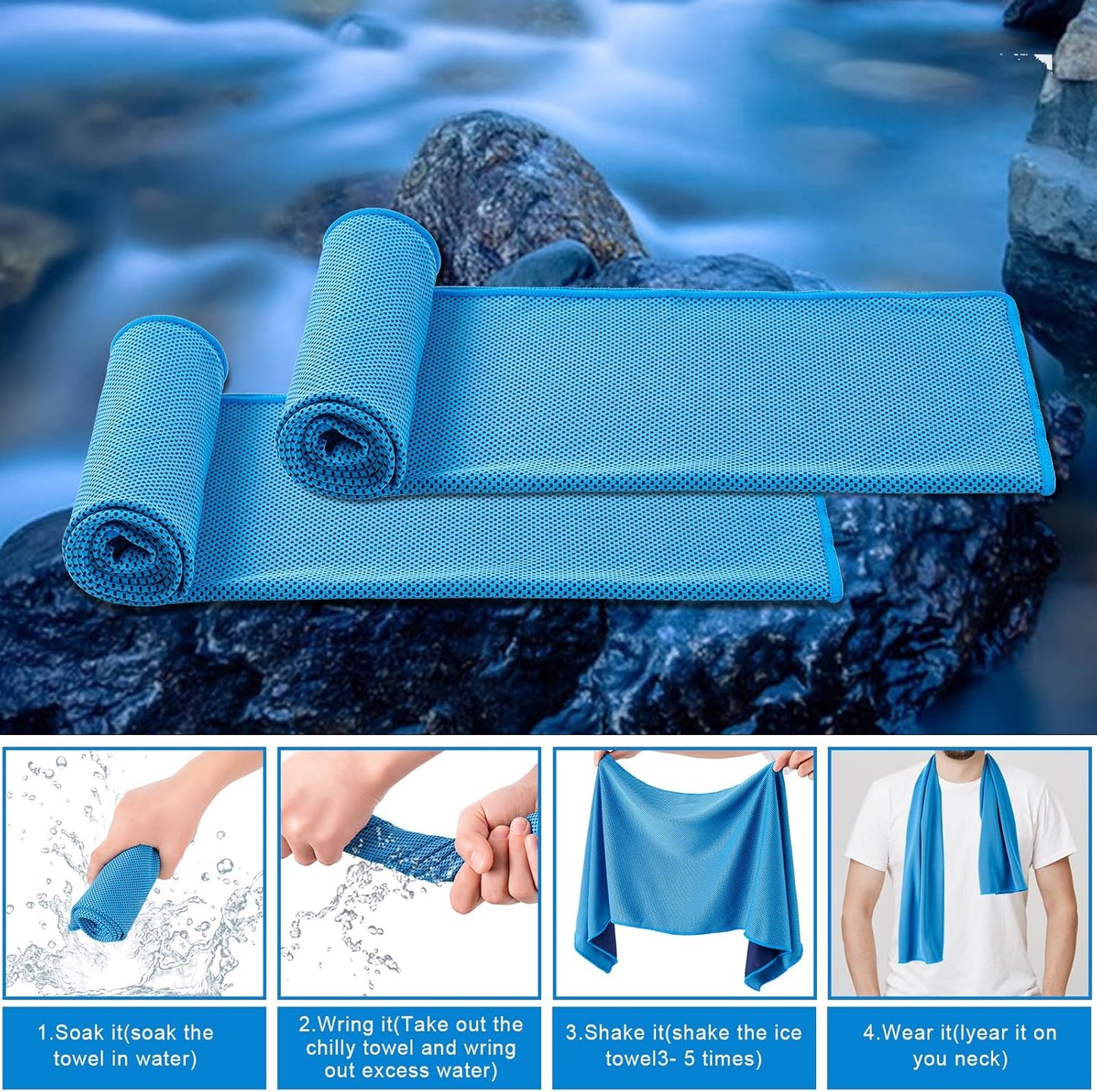 Cooling Towel 4-Pack 40x12 Inch | Microfiber Ice Towel Set