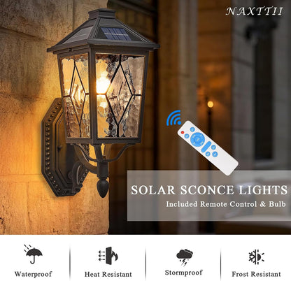 Solar Outdoor Wall Lamp with Water Ripple Glass & Remote
