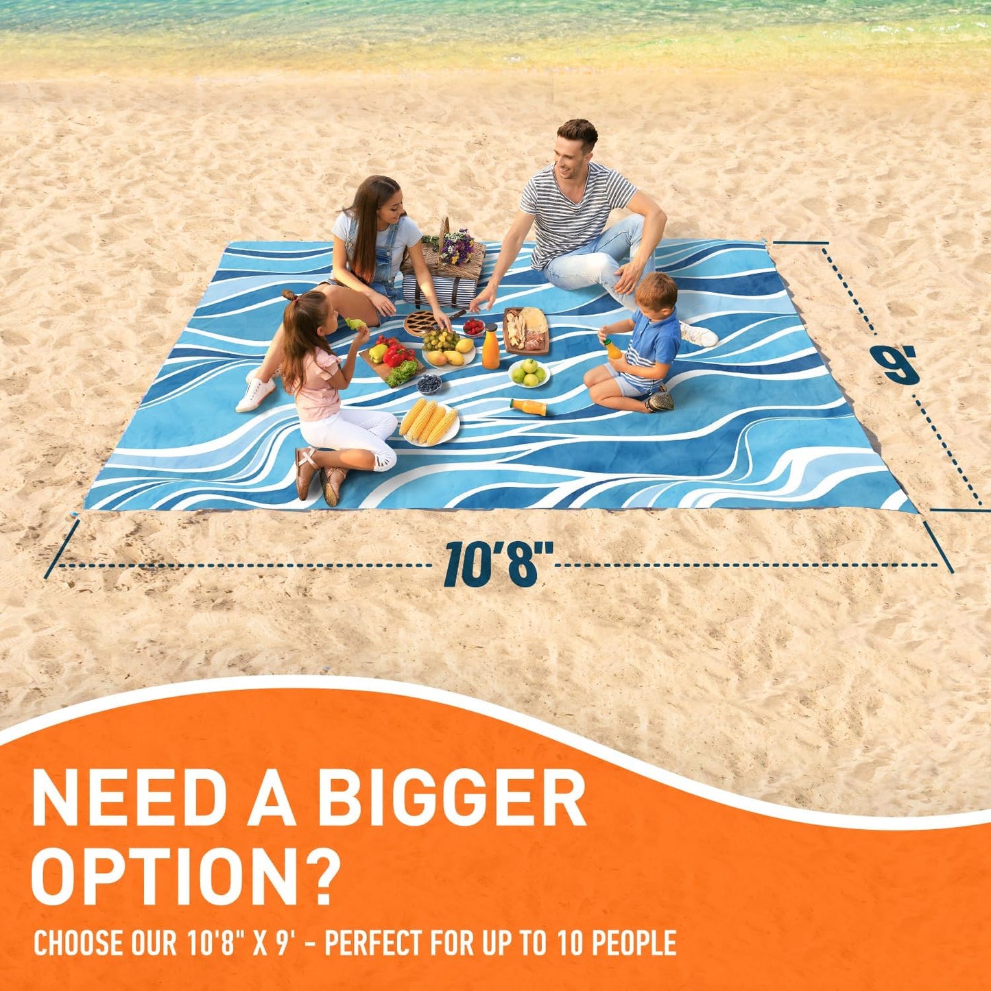 Waterproof Sandproof Beach Blanket 80x80 & 10x9 | Premium Mat