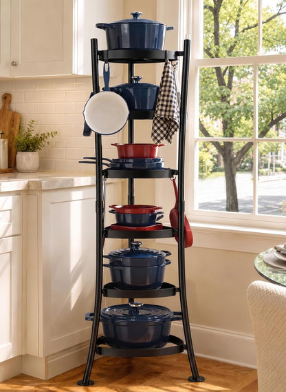 6-Tier Freestanding Pot Rack Tower with 264 Lb Capacity