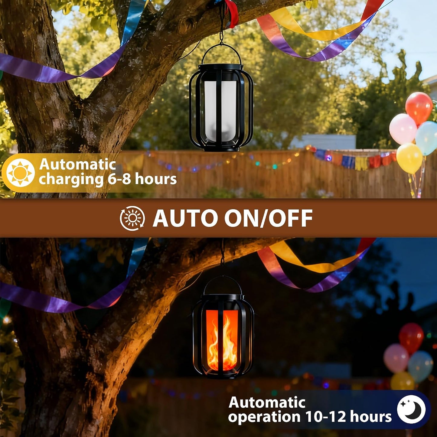 Solar Flame Lanterns - Dual Charging Pathway Lights 2 Pack