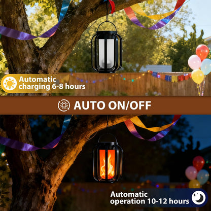 Solar Flame Lanterns - Dual Charging Pathway Lights 2 Pack