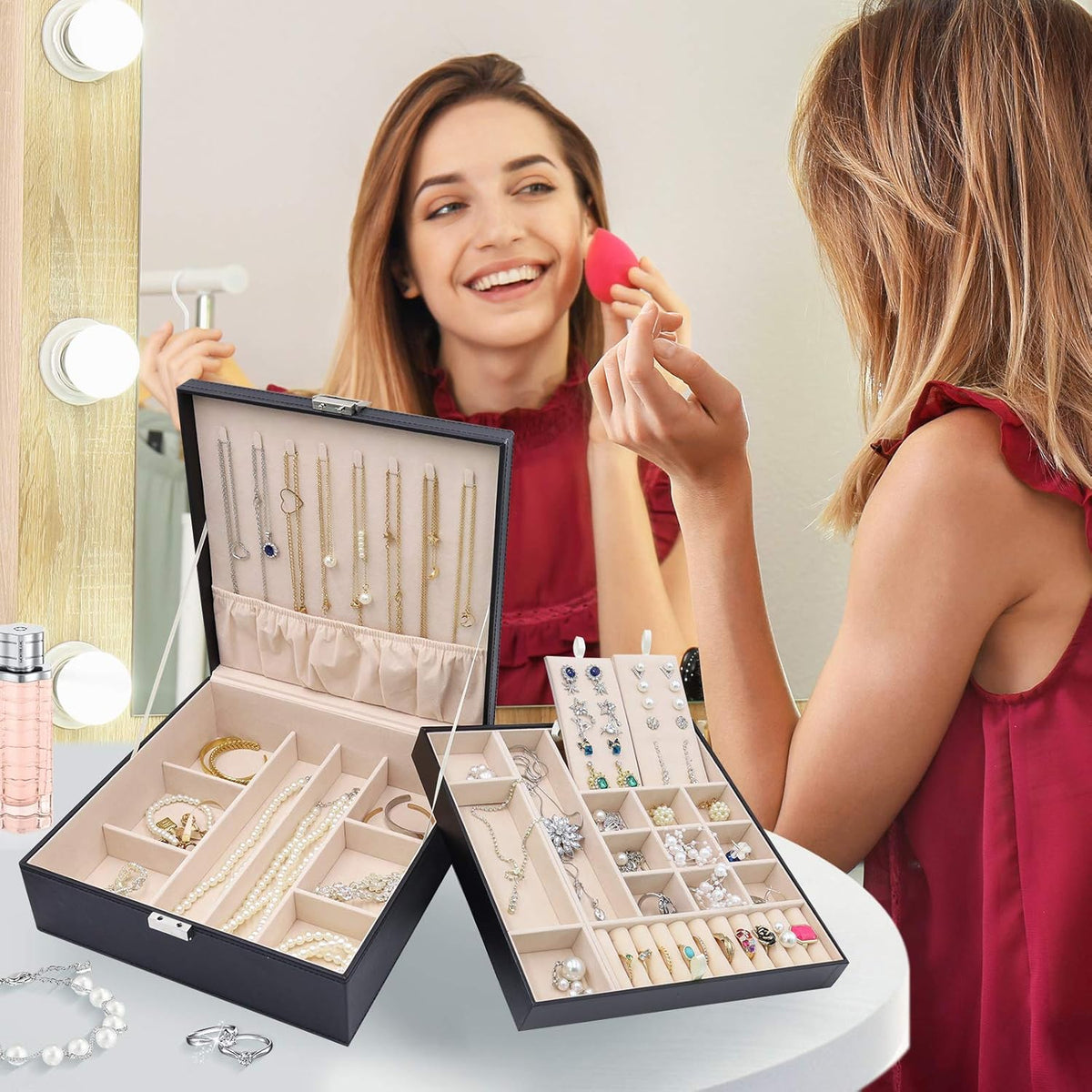 Premium Two-Layer Jewelry Organizer with Travel Lock