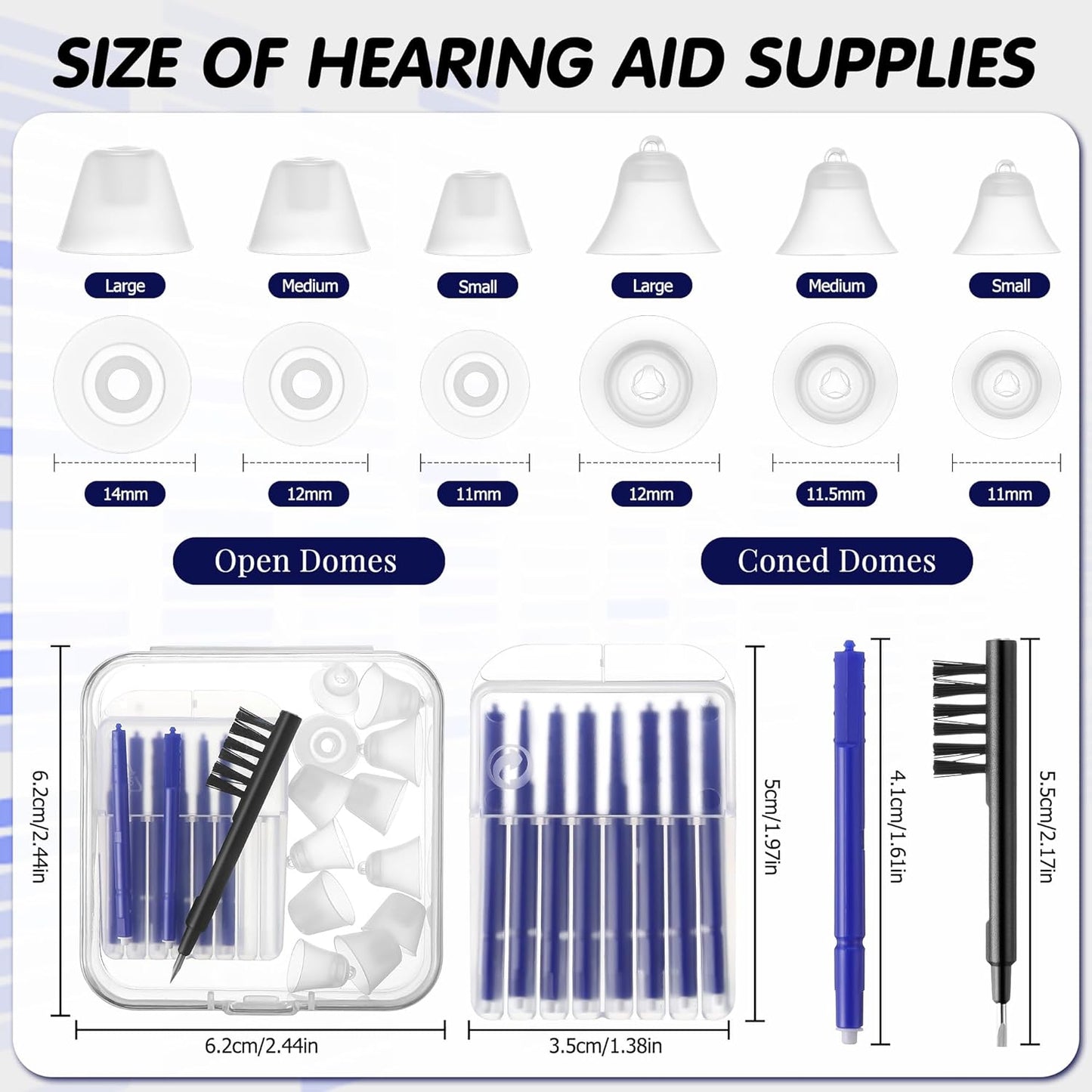 Hearing Amplifier Accessories Kit – Compatible with Audien Atom, Atom Pro & Atom 2 Hearing Amplifiers – Cleaning Tools Set with Silicone Domes (6 Sizes), Wax Guards, Brush, Screwdriver & Carry