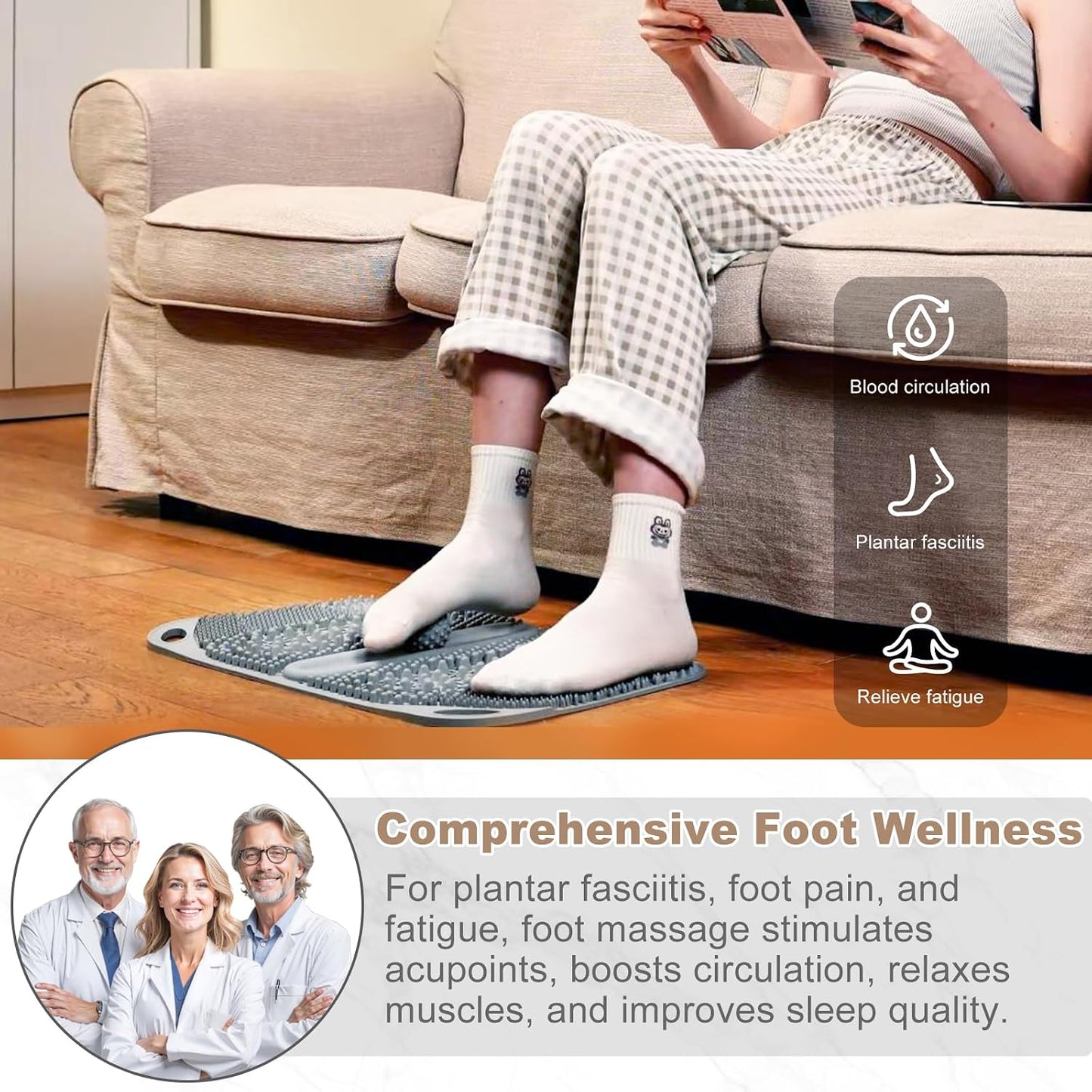 Acupressure Foot Massage Mat with Reflexology Zones & Balls
