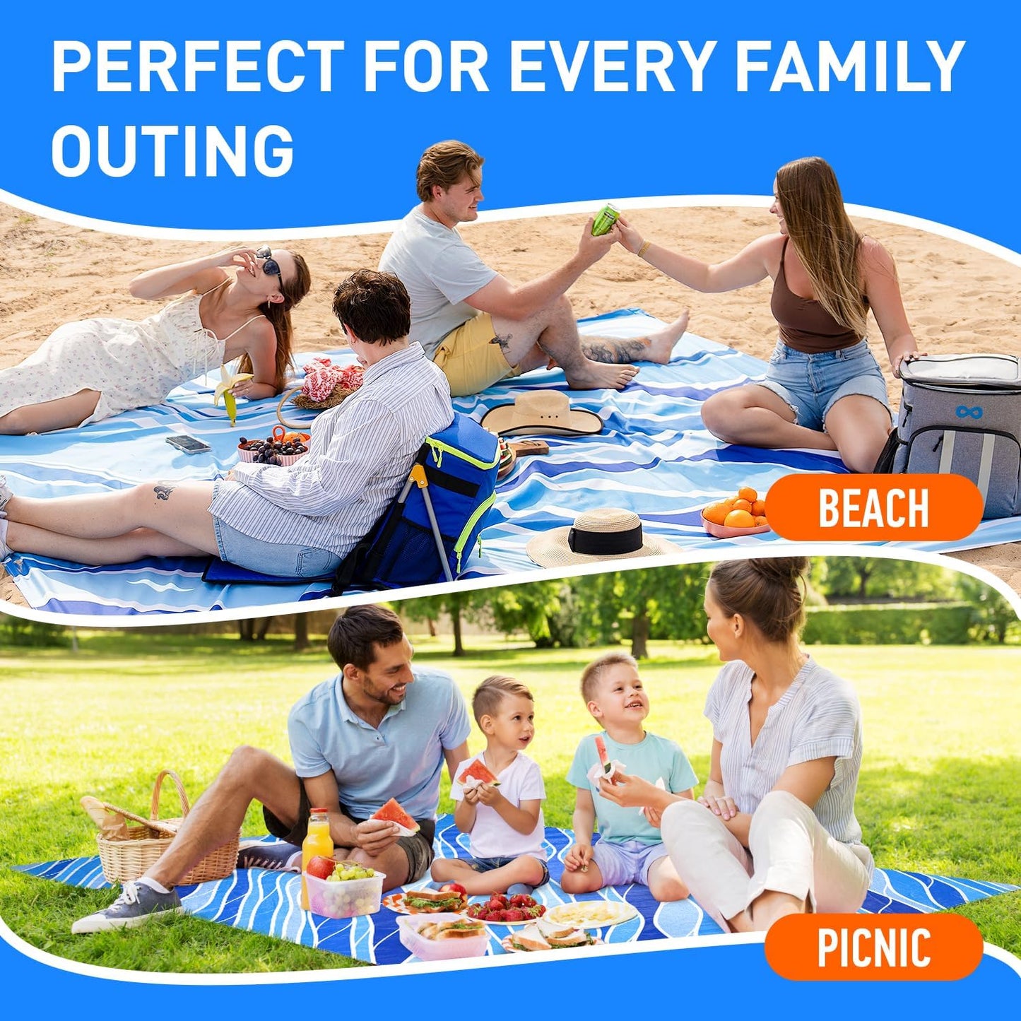 Waterproof Sandproof Beach Blanket 80x80 & 10x9 | Premium Mat