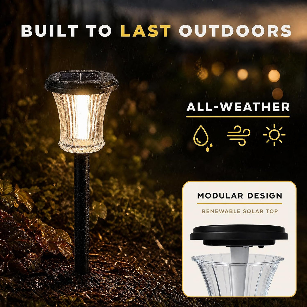 Glass Solar Pathway Lights with 4 Ambient Modes & Flame Effect