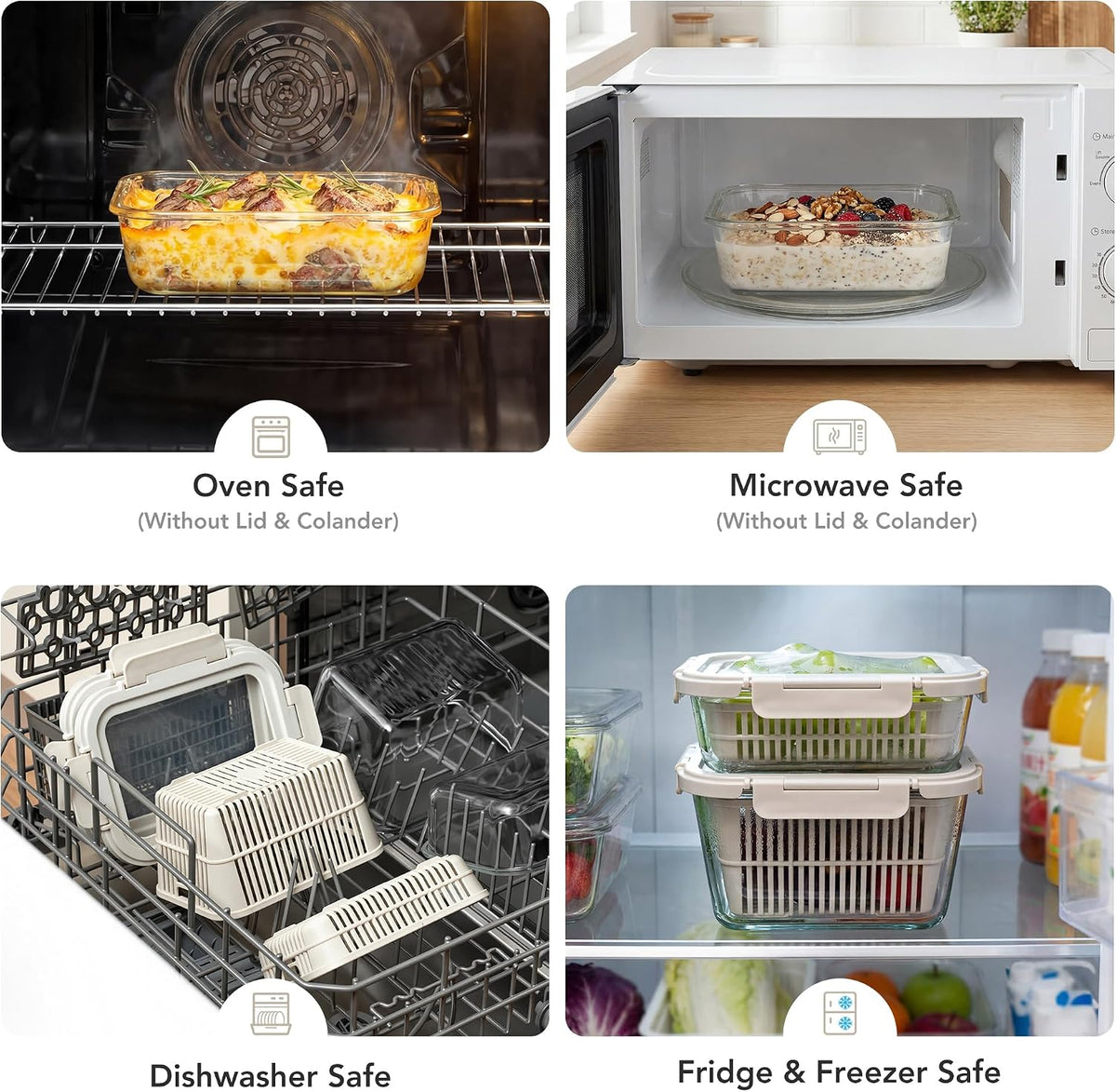 Glass Produce Storage Containers with Airtight Colander System