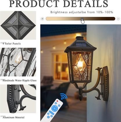 Solar Outdoor Wall Lamp with Water Ripple Glass & Remote