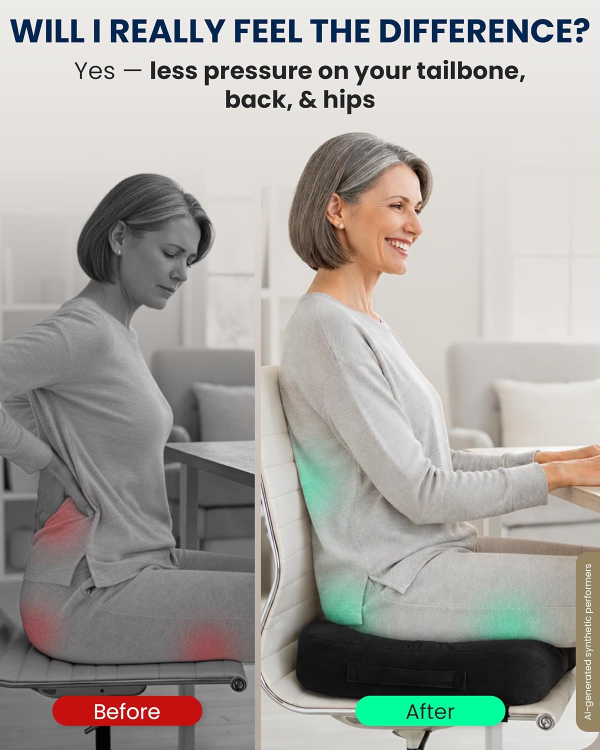 Memory Foam Seat Cushion - Ergonomic Chair Support Pad