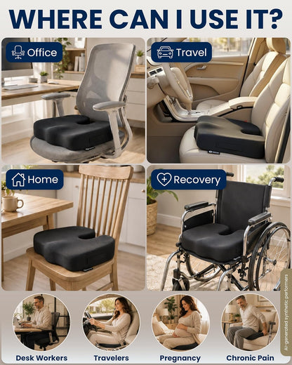 Memory Foam Seat Cushion - Ergonomic Chair Support Pad